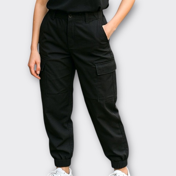 BANANA REPUBLIC Tencel Cargo Jogger Pant Athleisure Casual Sporty Black Petite M - Picture 1 of 11